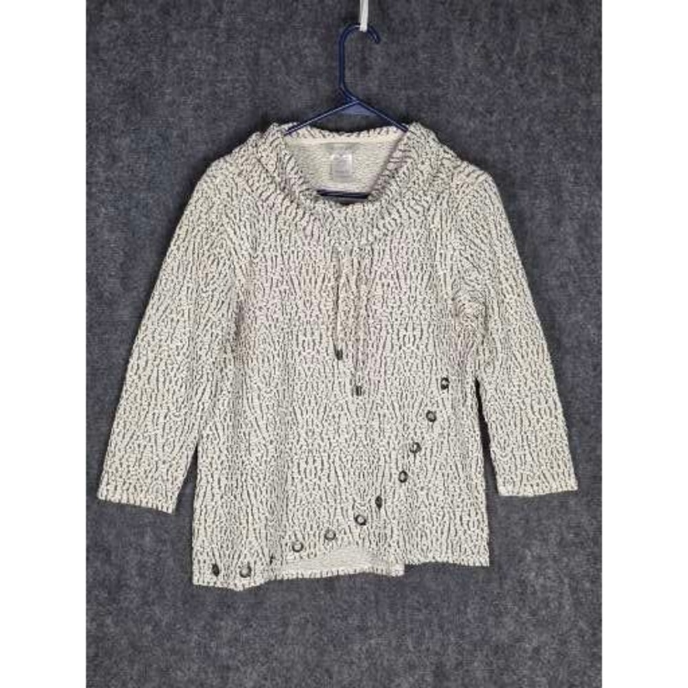 Multiples‎ Cowl Neck Sweater Top Black White Textured Print 3/4 Sleeve Casual M